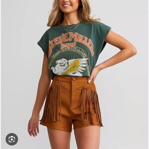 High Waist Tan Fringe Women's Shorts